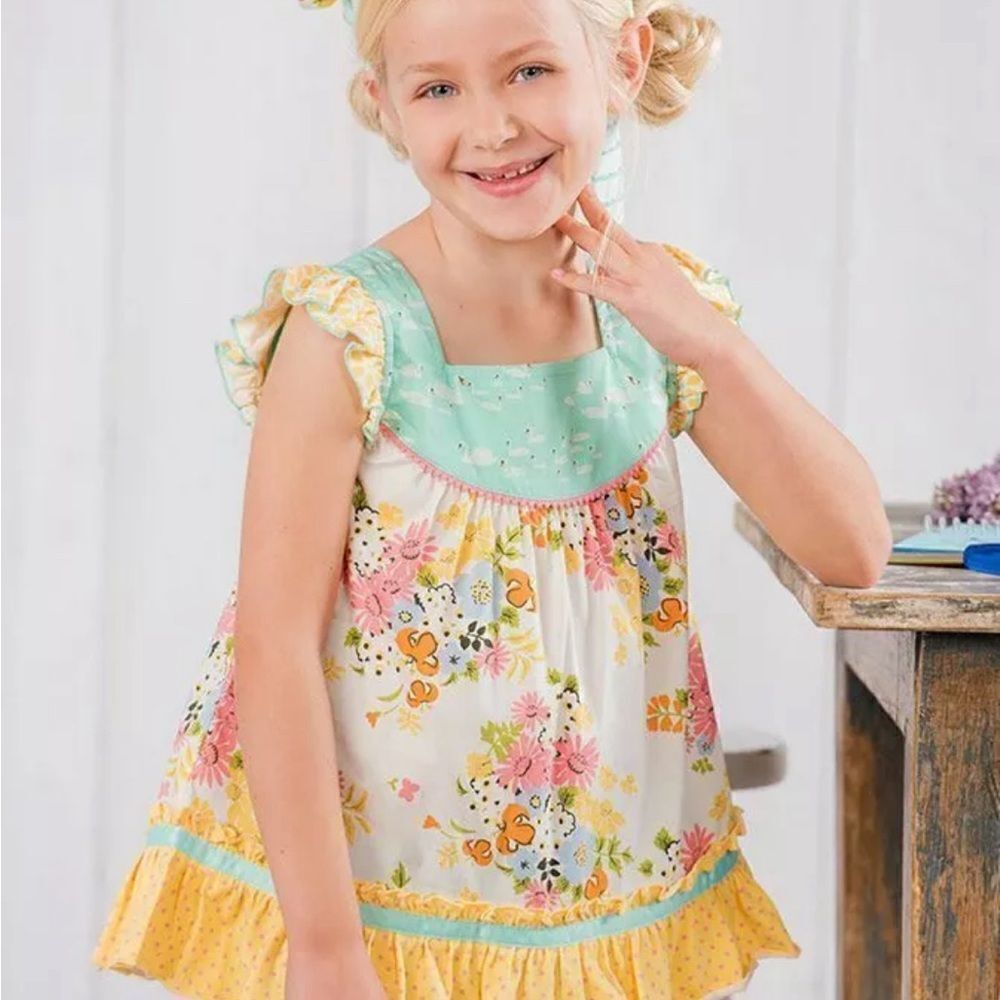 MATILDA JANE Four Square Shabby Tunic The Adventure Begins Floral Swans, Size 4